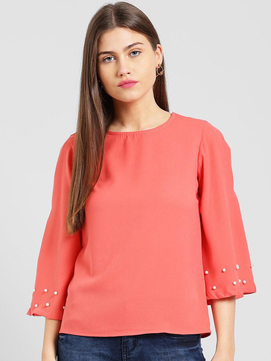 be-indi-women-coral-embellished-top