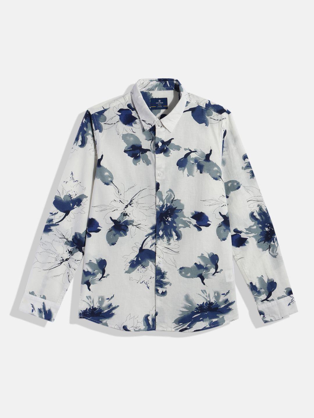 Bene Kleed Boys Standard Slim Fit Floral Printed Cotton Linen Shirt