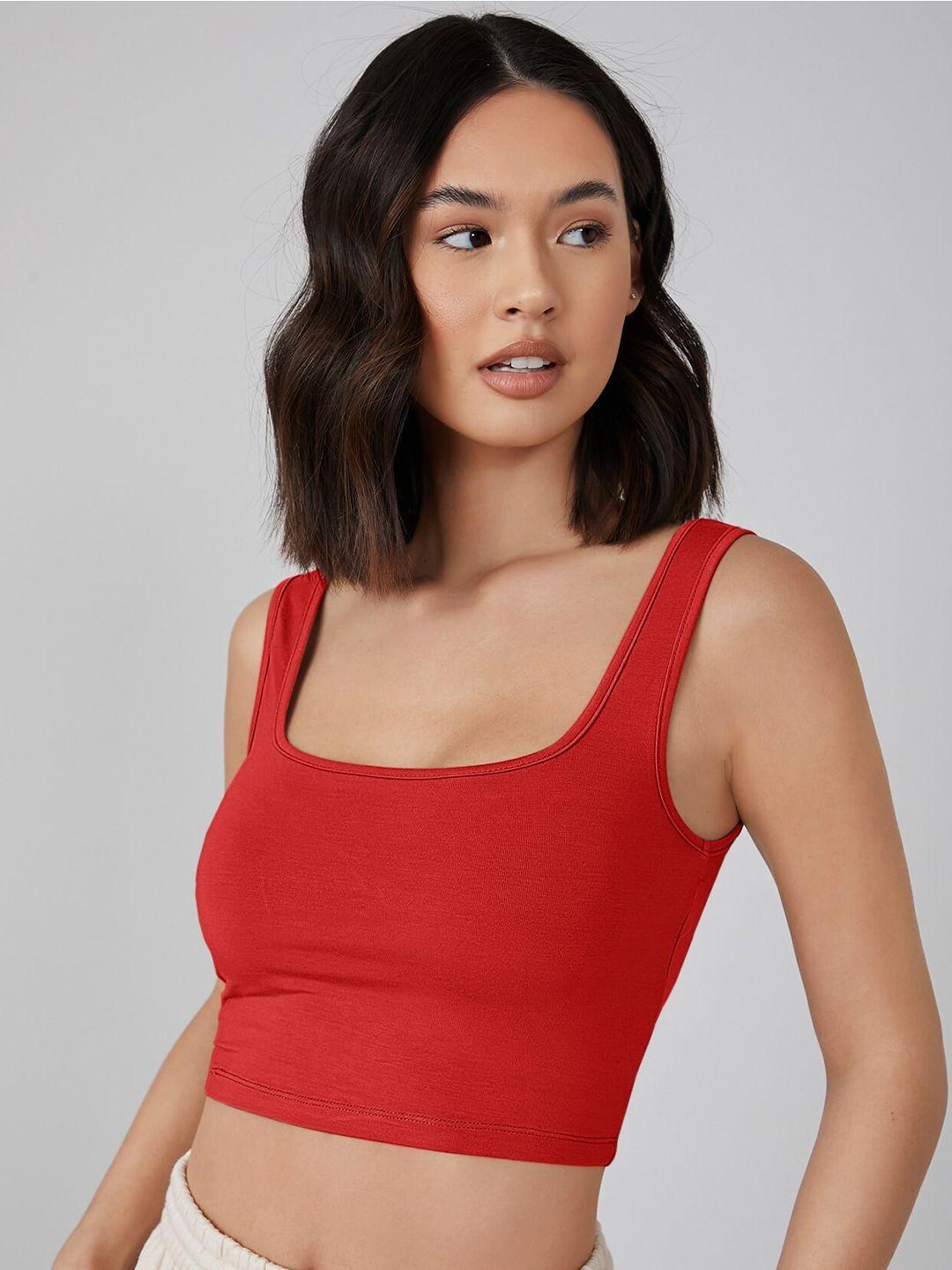 aahwan-women-red-solid-fitted-crop-top