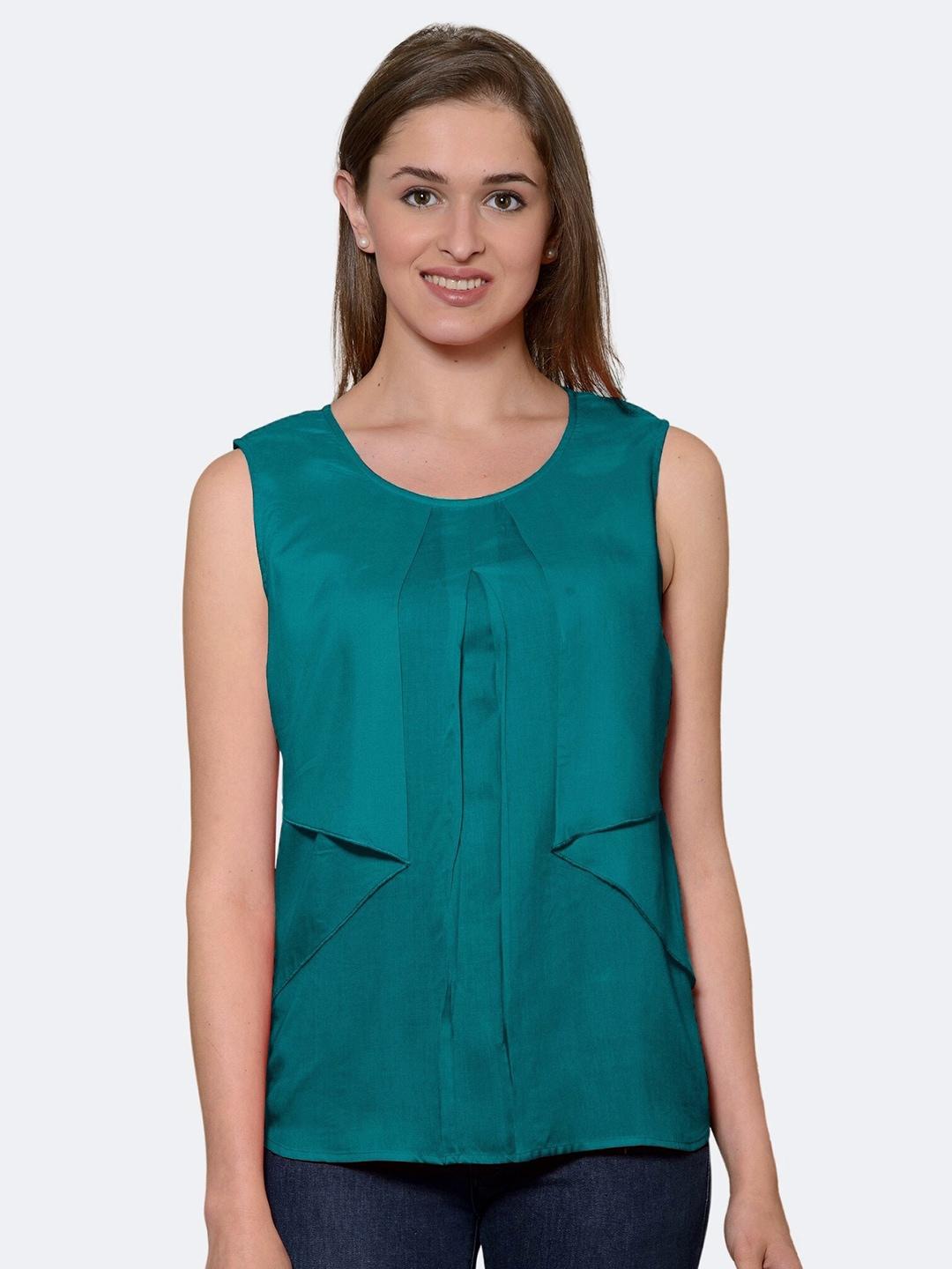 PATRORNA Women Green Solid Layered Top