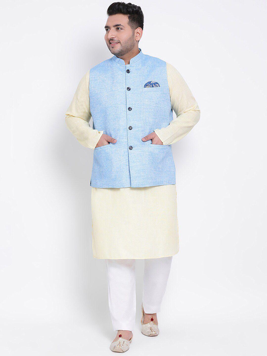 hangup-men-yellow-linen-kurta-with-pyjamas-&-nehru-jacket-set
