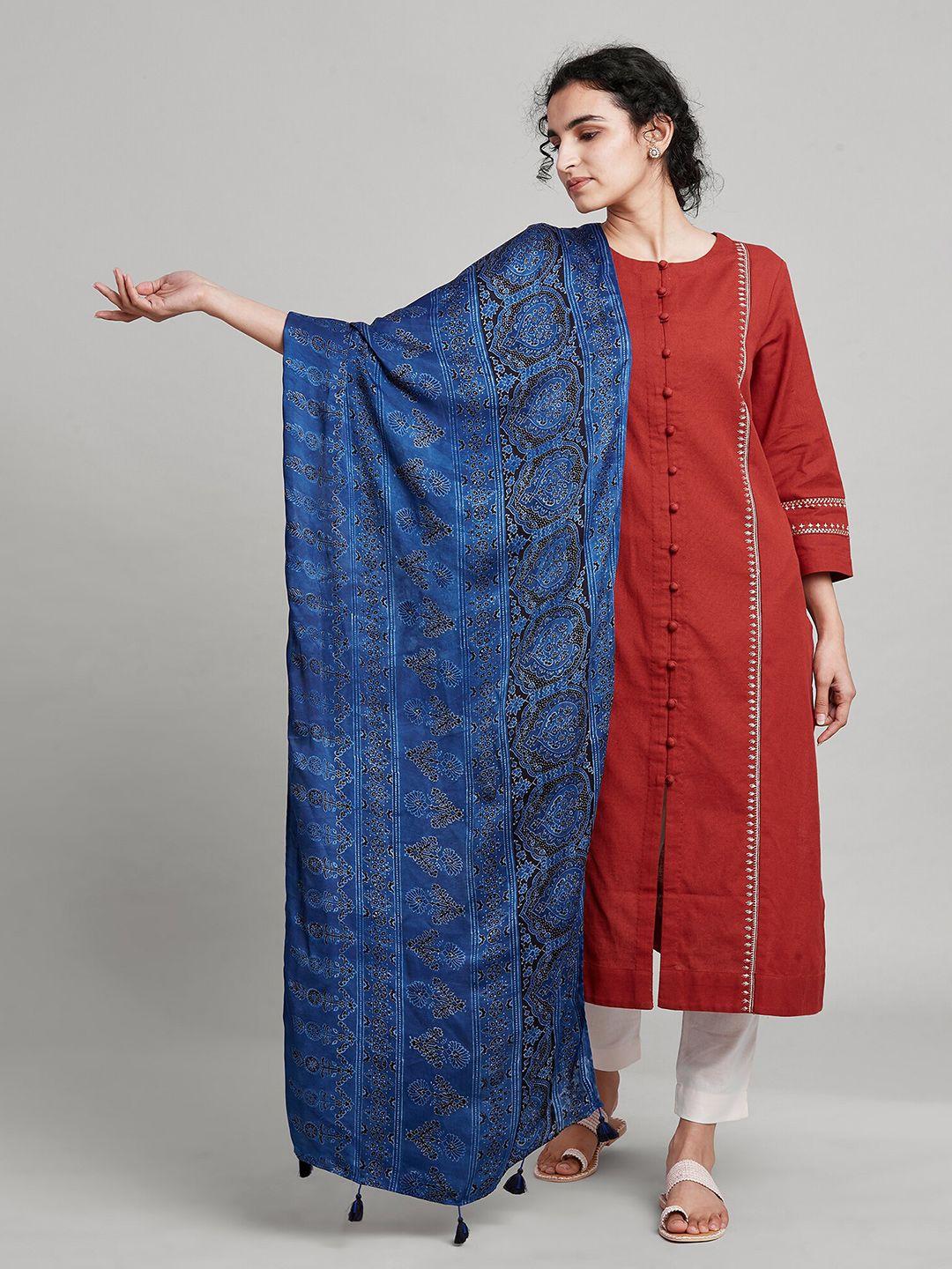 W The Folksong Collection Women Earthy Multicoloured Ajrak Printed Drape