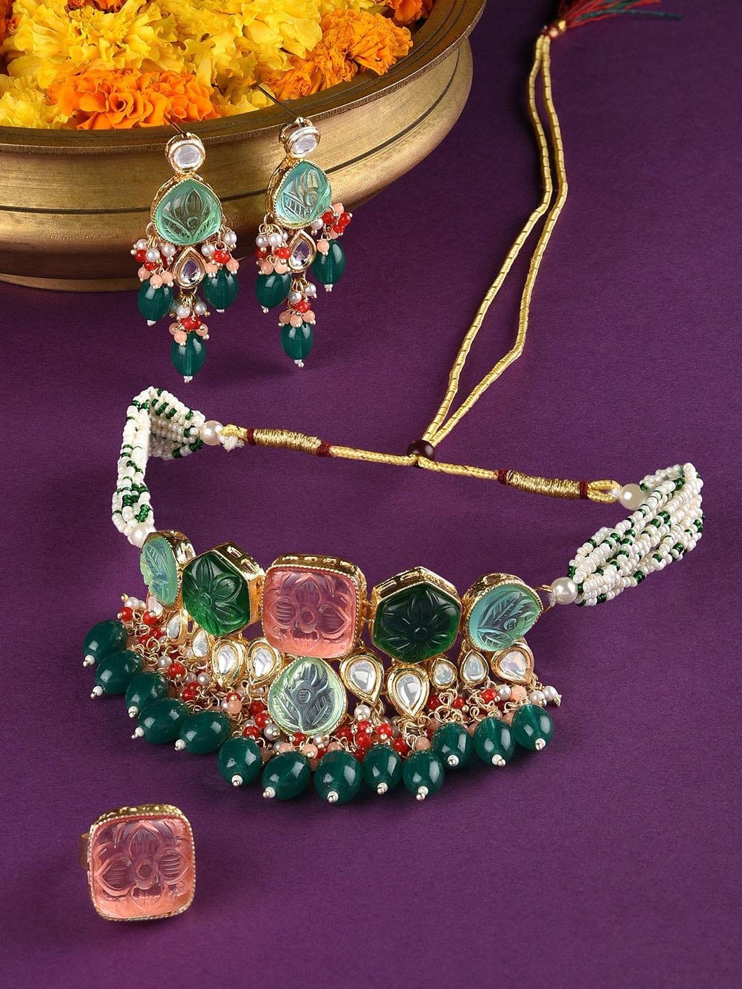 Zaveri Pearls Gold-Plated Stone Studded  Jewellery Set