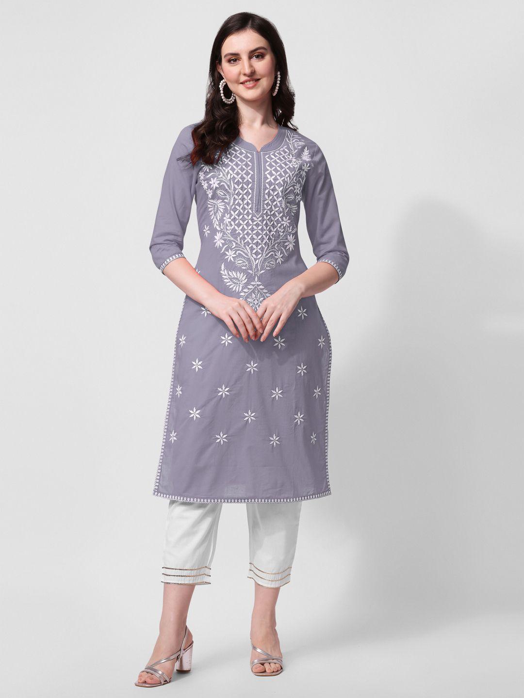 MIRCHI FASHION Women Grey Ethnic Motifs Embroidered Kurta with Trousers