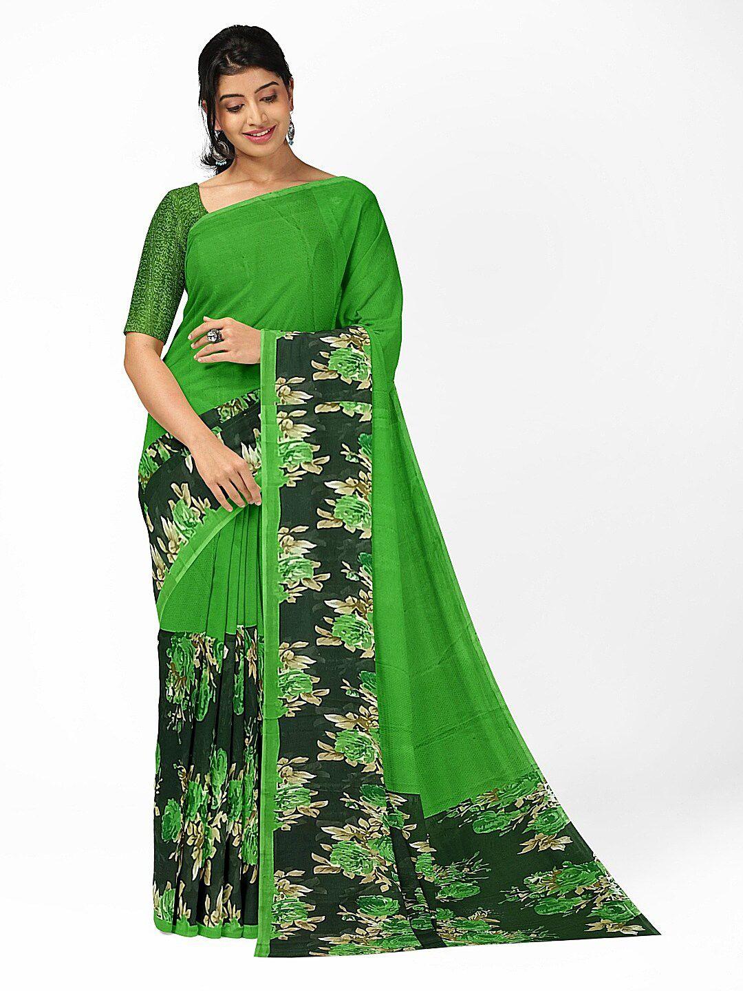 Silk Bazar Green & Beige Floral Print Pure Georgette Dharmavaram Saree
