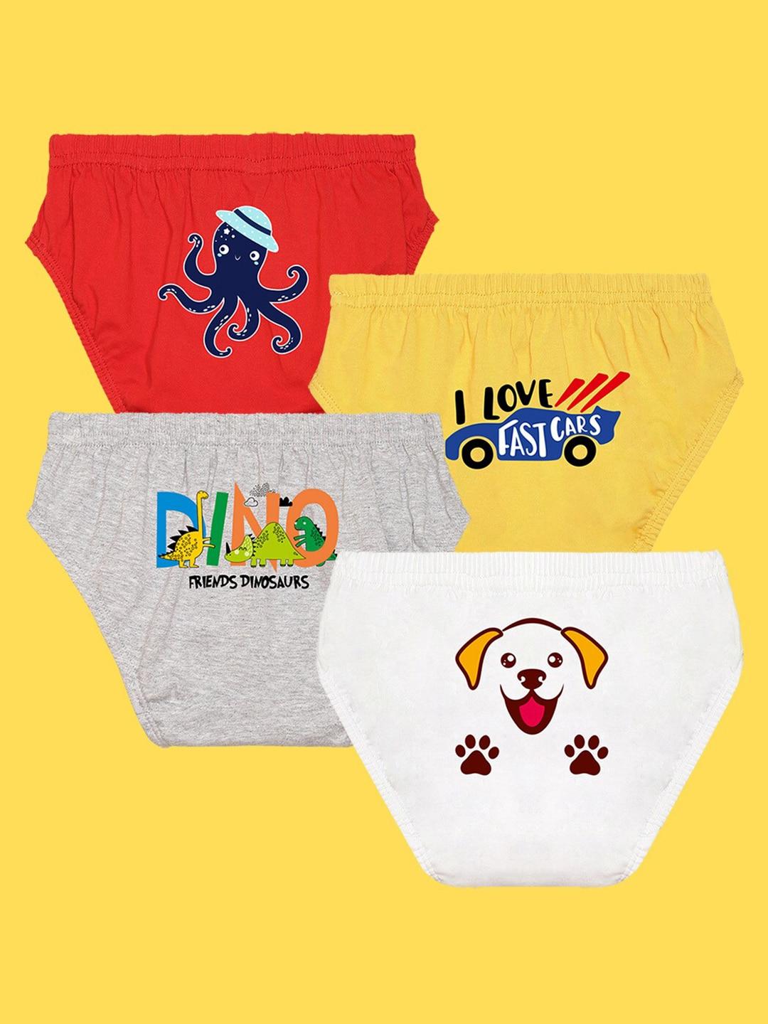 NUSYL Boys Pack Of 4 Printed Cotton Anti Bacterial Basic Brief