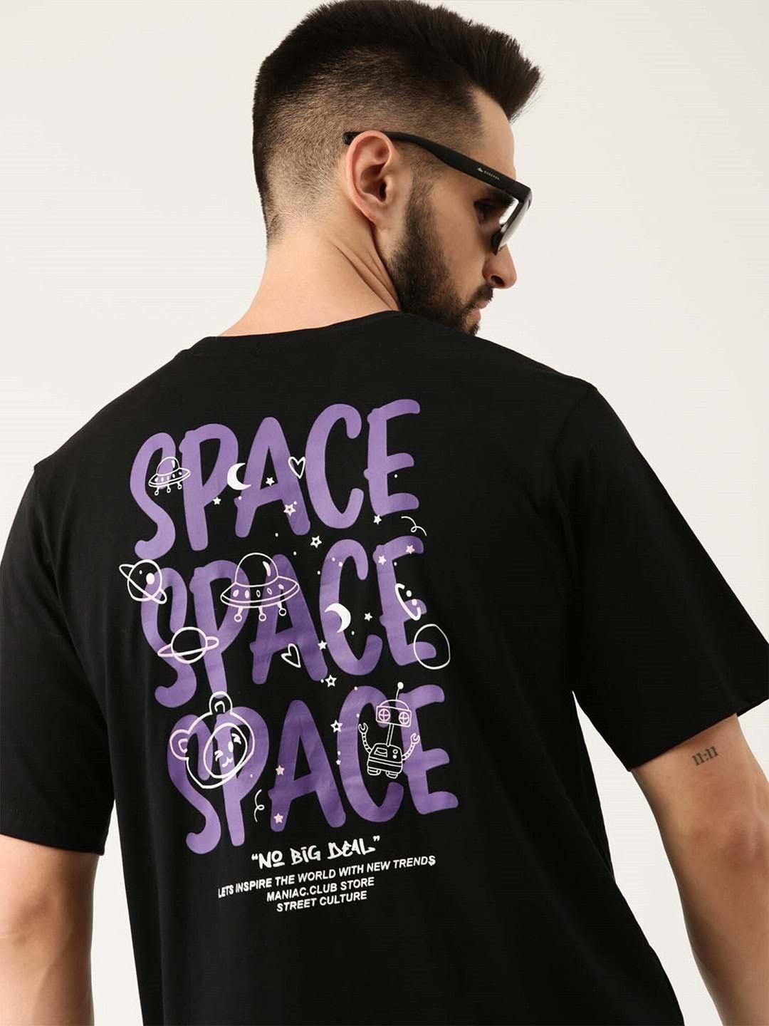 Maniac Men Black & Purple Cotton Boxy T-shirt