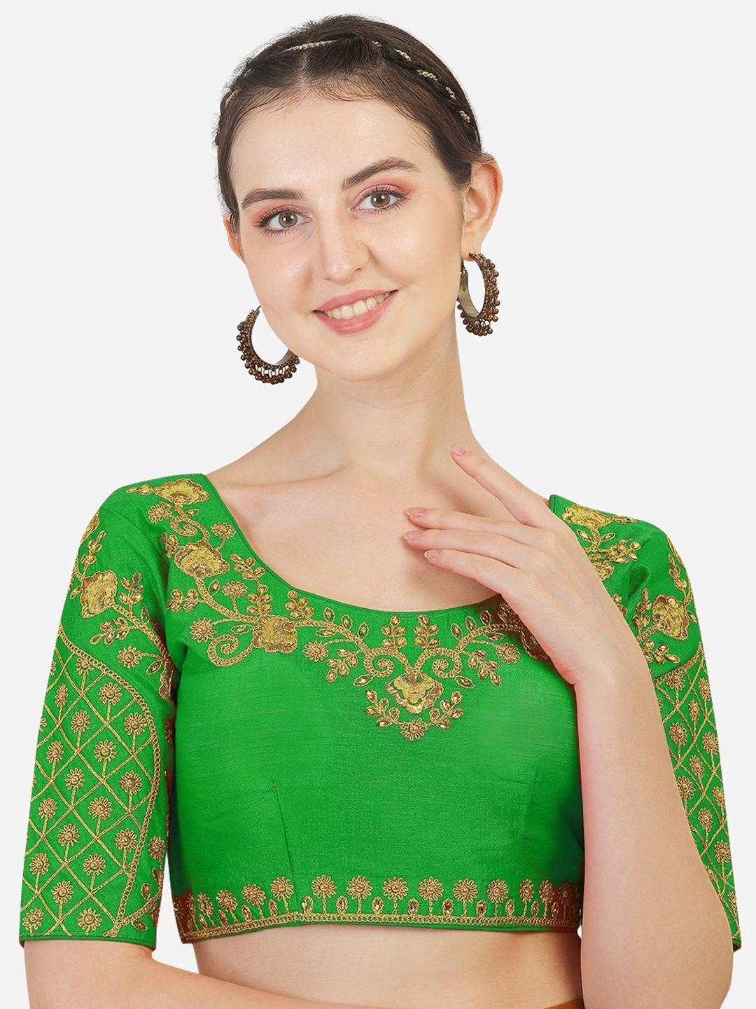 sumaira-tex-women-lime-green-&-gold-embroidered-readymade-saree-blouse