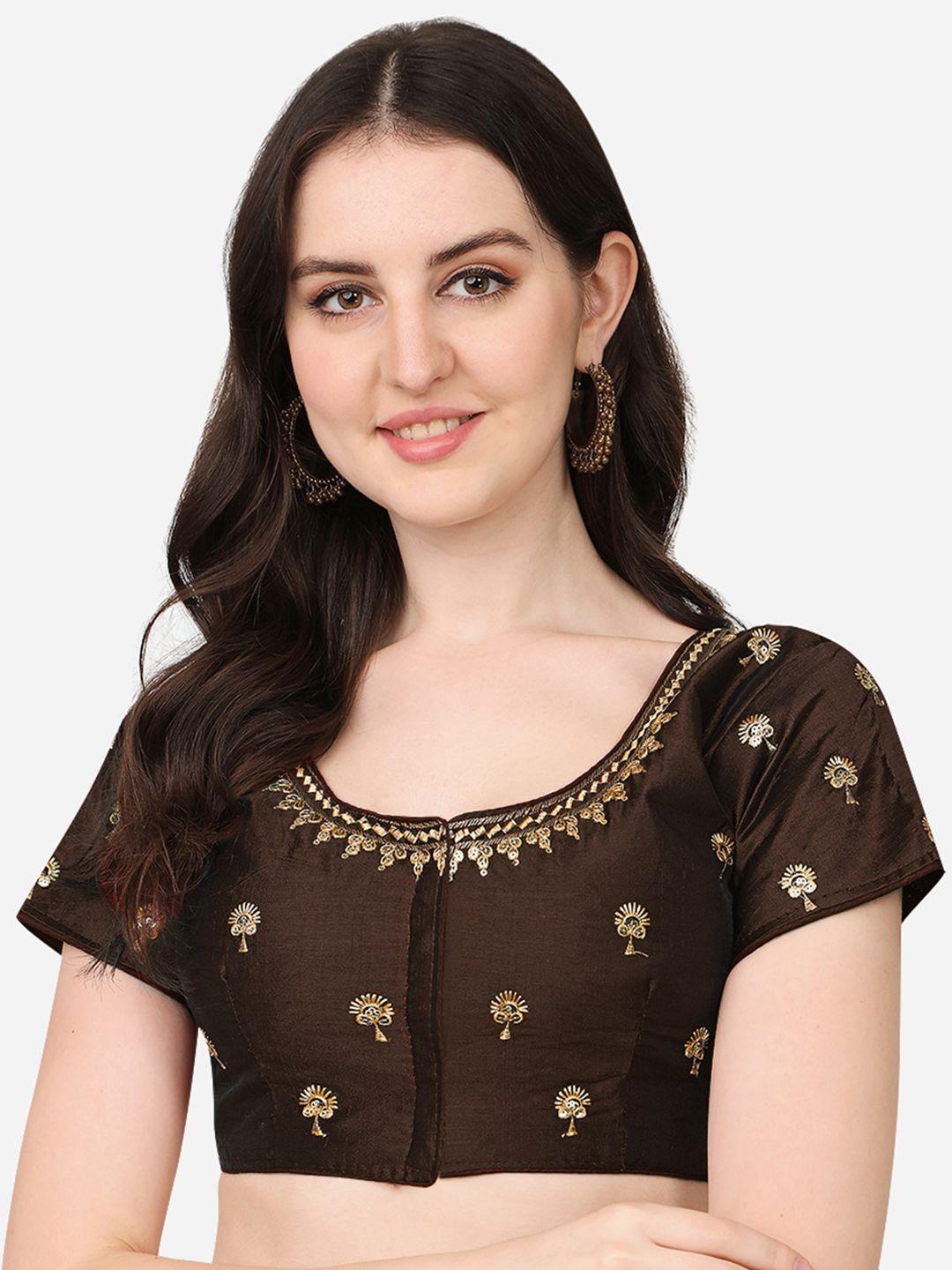 sumaira-tex-coffee-brown-&-gold-coloured-embroidered-saree-blouse