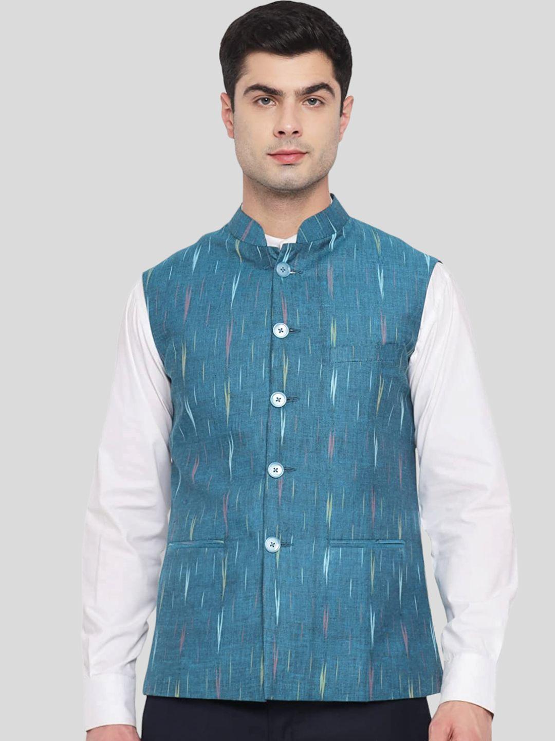 Vastraa Fusion Men Ikat Printed Handloom Nehru Jacket