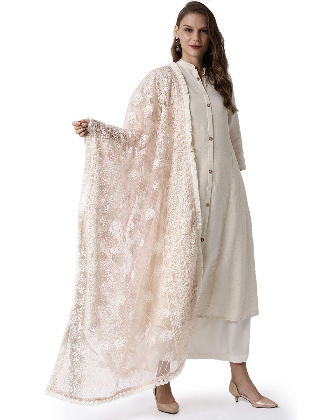 soch-white-&-silver-toned-embroidered-dupatta