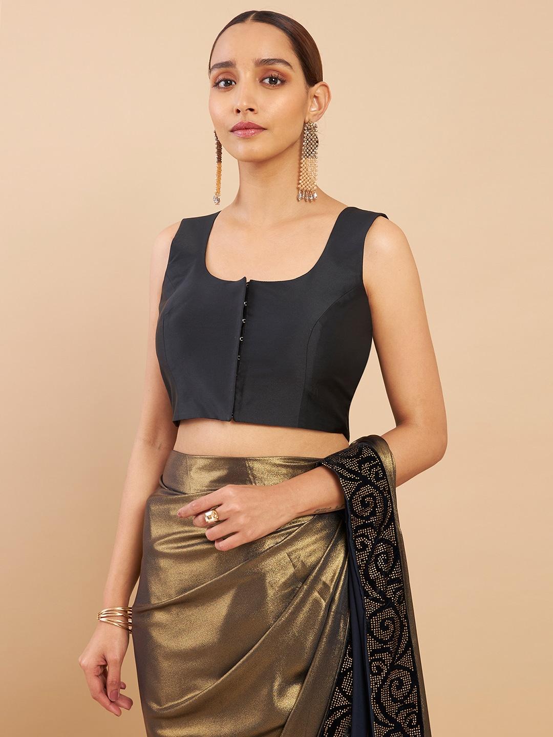 soch-women-black-solid-saree-blouse