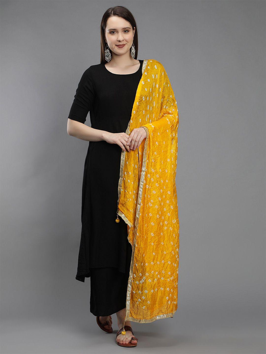 aditi-wasan-yellow-&-white-printed-art-silk-bandhani-dupatta-with-gotta-patti