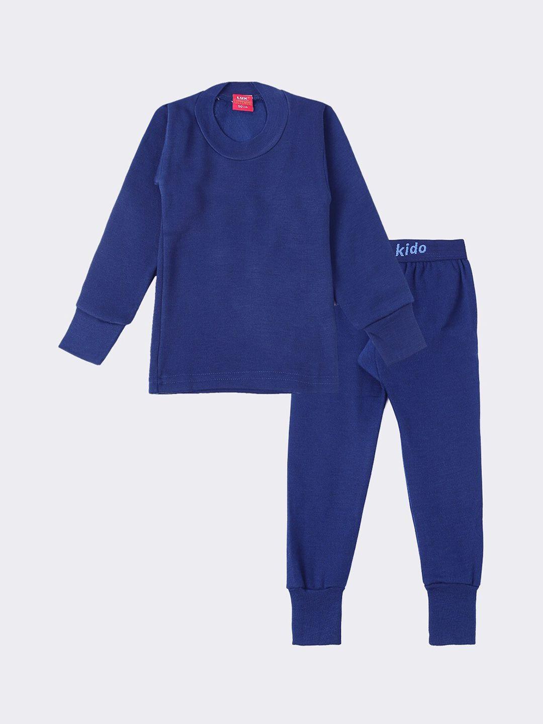 Lux Cottswool Boys Blue Solid Cotton Thermal Set