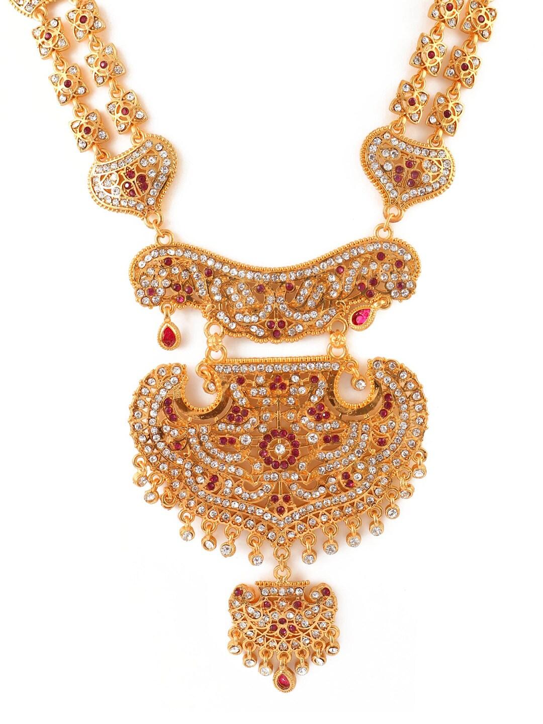 Jewar Mandi Gold-Plated AD-Studded Jewellery Set