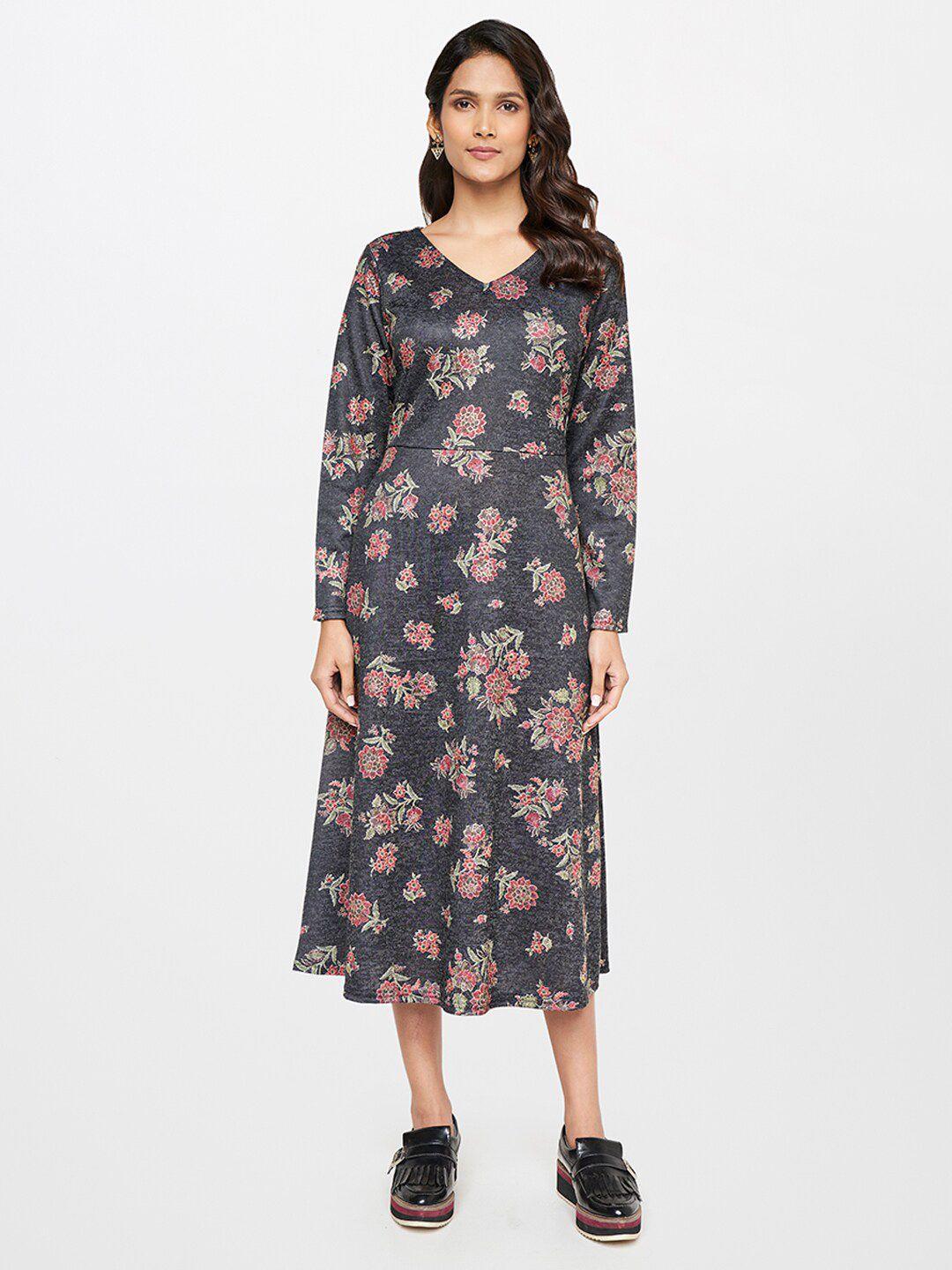 itse-grey-&-red-floral-a-line-midi-dress
