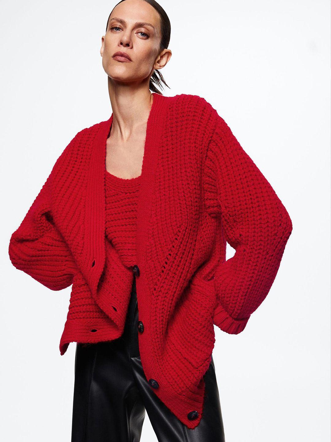 mango-women-red-cable-knit-sustainable-cardigan