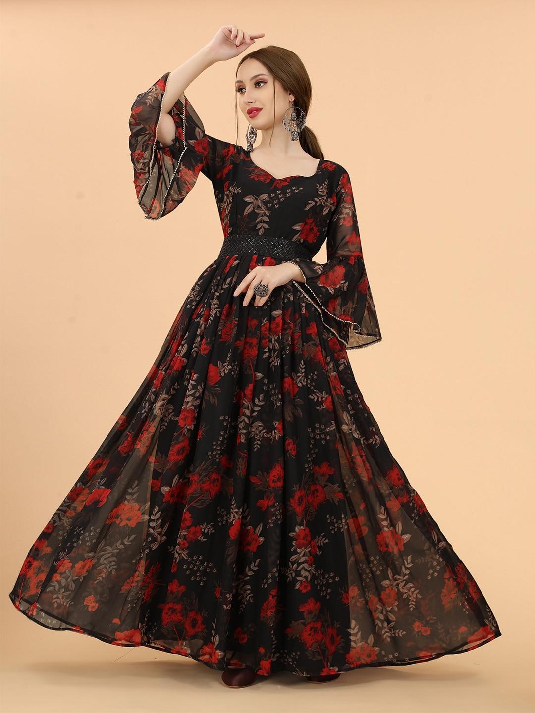 aspora-women-black-&-red-floral-fit-and-flare-maxi-dress