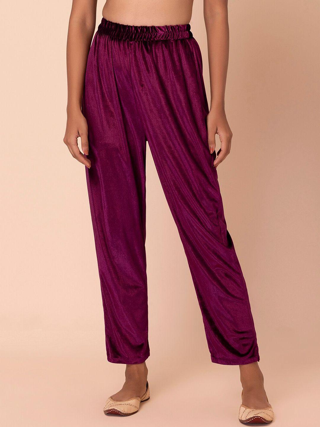 indya-women-burgundy-pleated-trousers