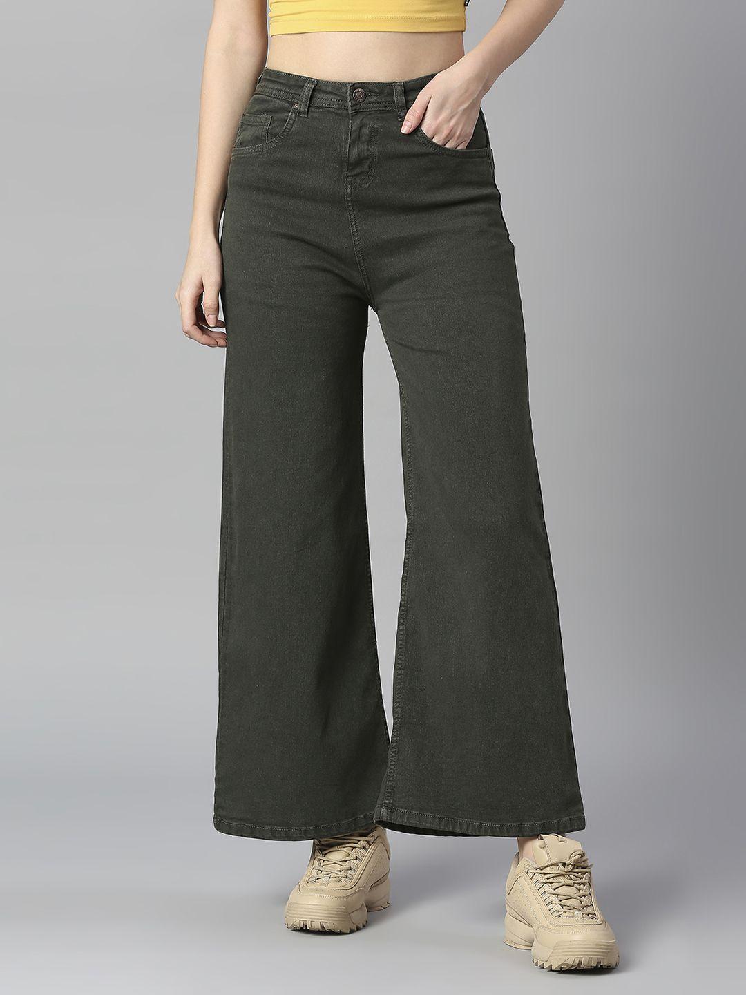 high-star-women-green-wide-leg-high-rise-stretchable-jeans