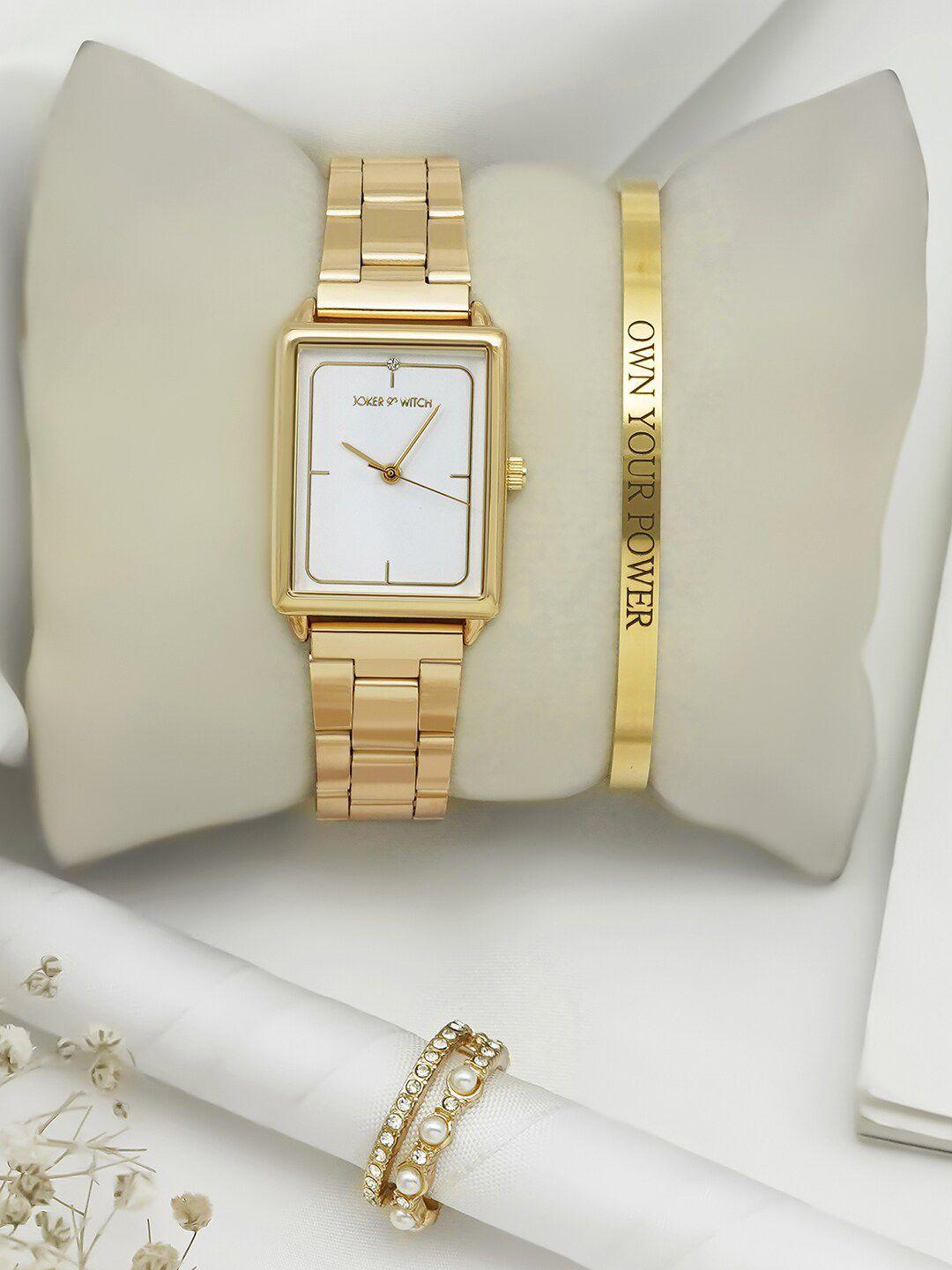 JOKER & WITCH Women White Dial & Gold Toned Stainless Steel Bracelet Style Straps Analogue Watch