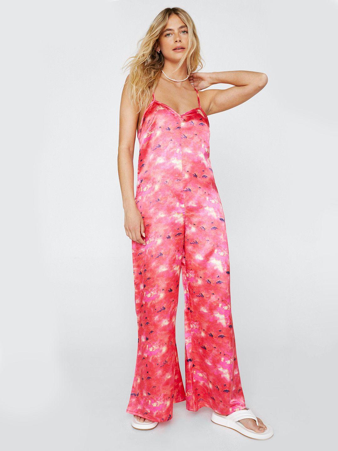 NASTY GAL Pink Dyed Cross Back Satin Jumpsuit