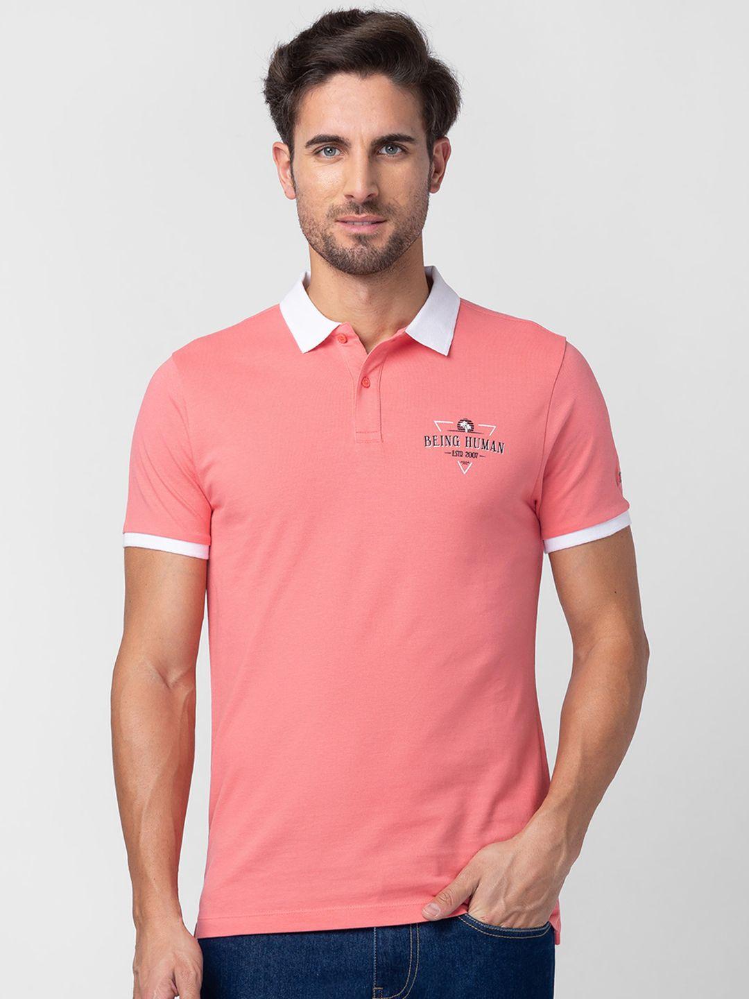 Being Human Men Brand Logo Printed Polo Collar Pure Cotton T-shirt