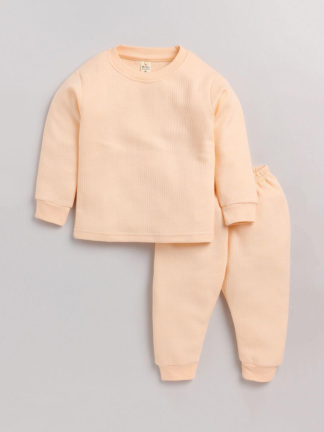 MooNKids Infant Boys Peach-Coloured Striped  Thermal Set