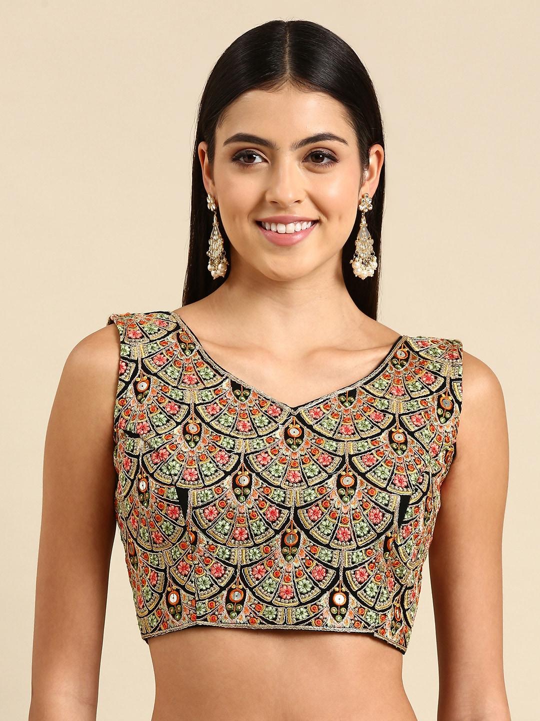 flaher Embroidered Georgette Ready To Wear Padded Saree Blouse