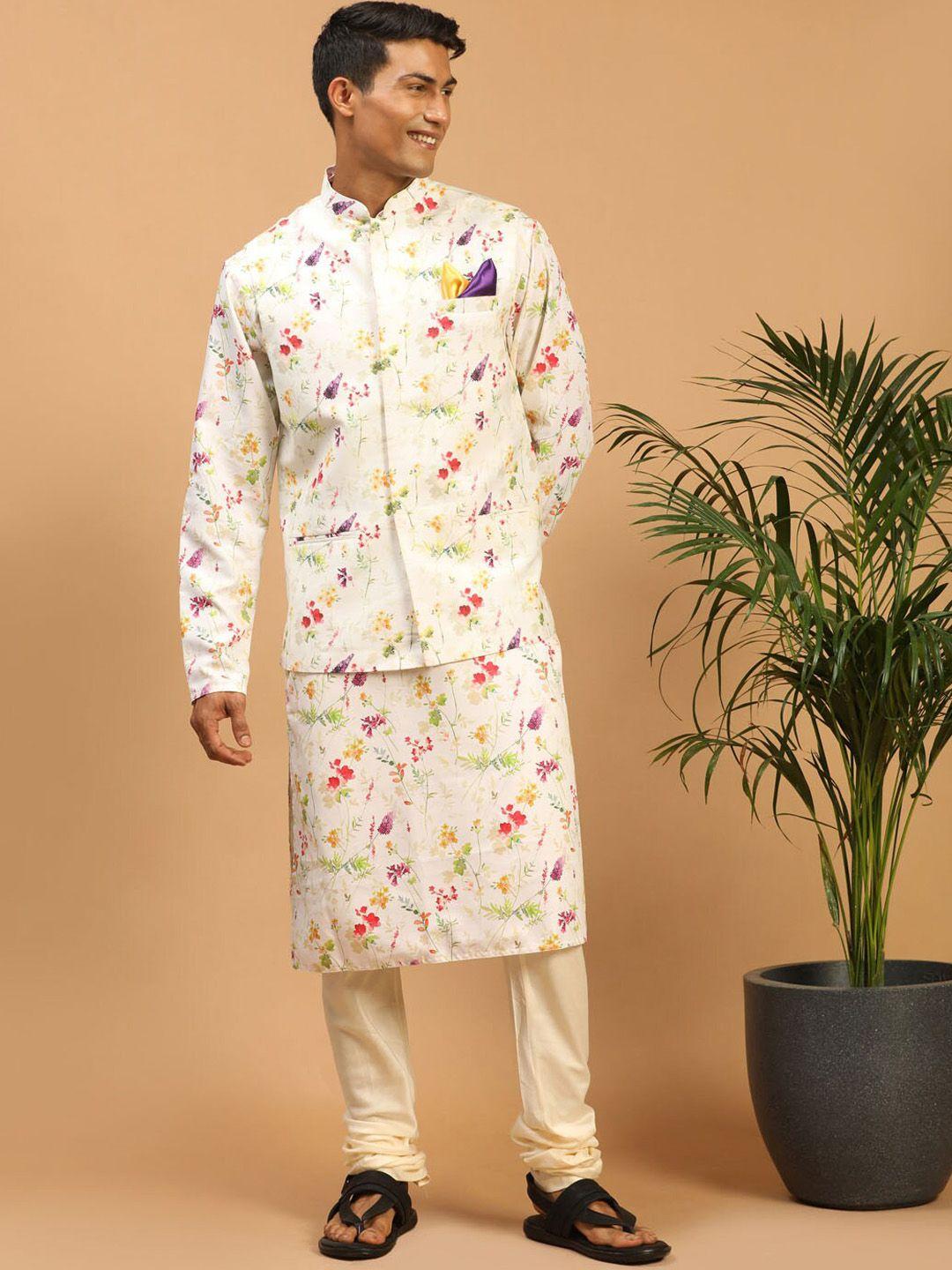 vastramay-men-floral-printed-kurta-with-churidar-&-nehru-jacket