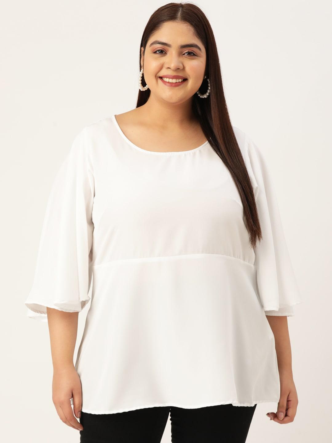 theRebelinme Plus Size Women Crepe Longline Flared Sleeves Top