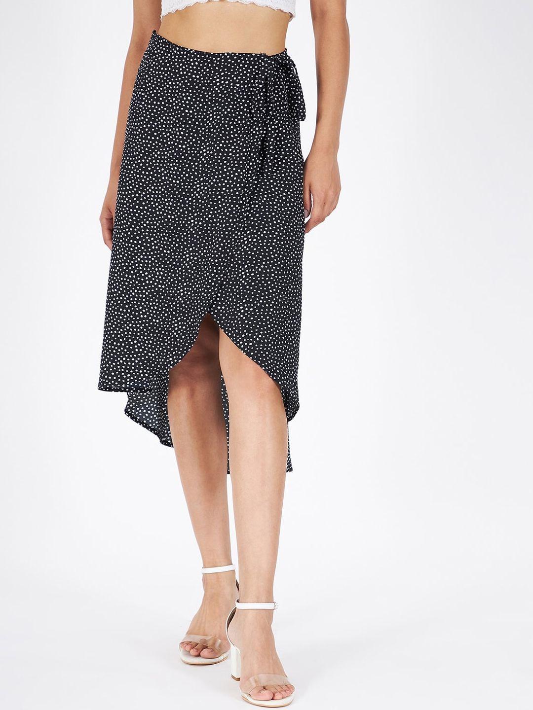 Kibo Polka Dots Printed Midi Wrap Skirt