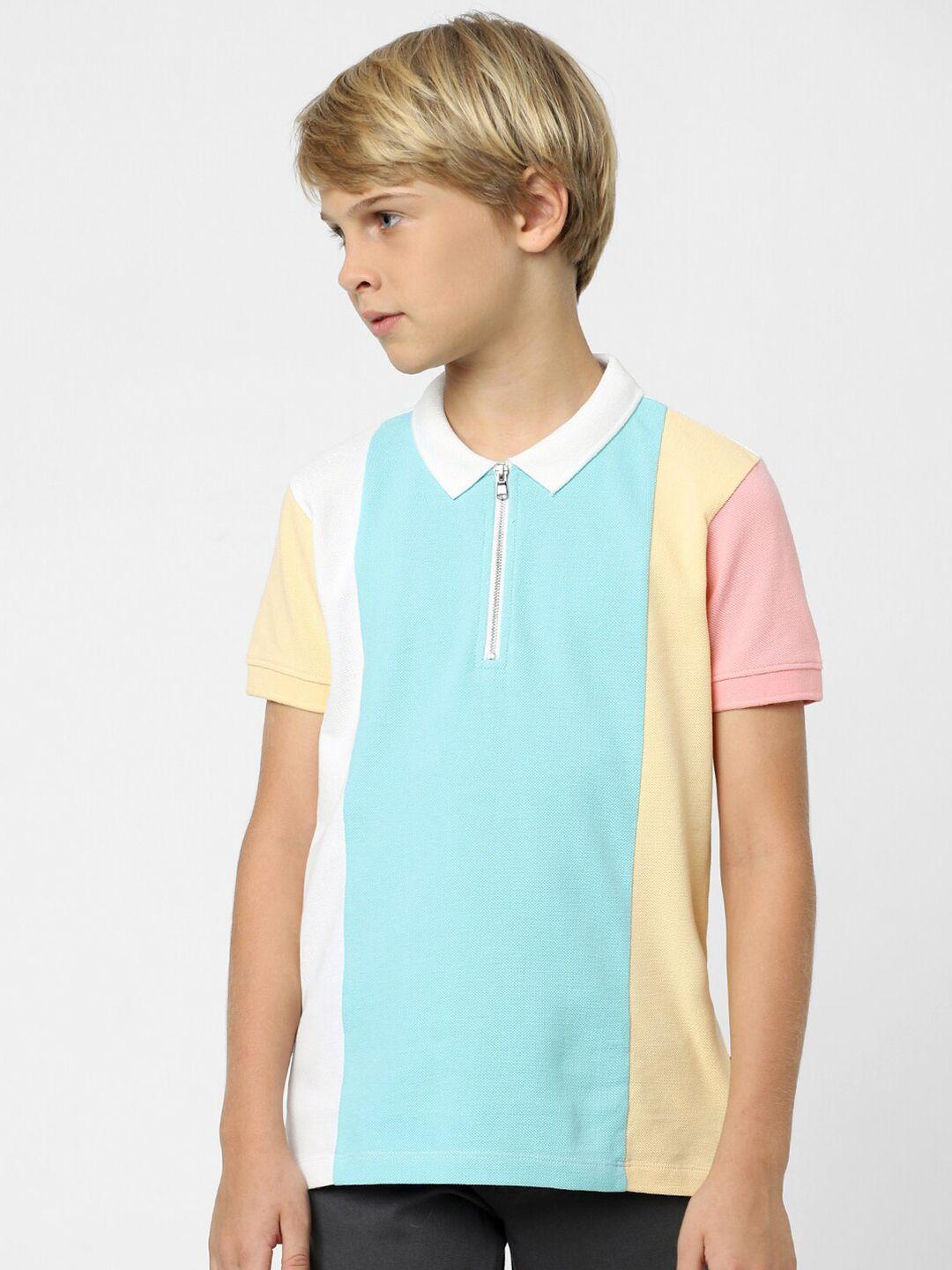 Jack & Jones Junior Boys Colourblocked Polo Collar Cotton T-shirt