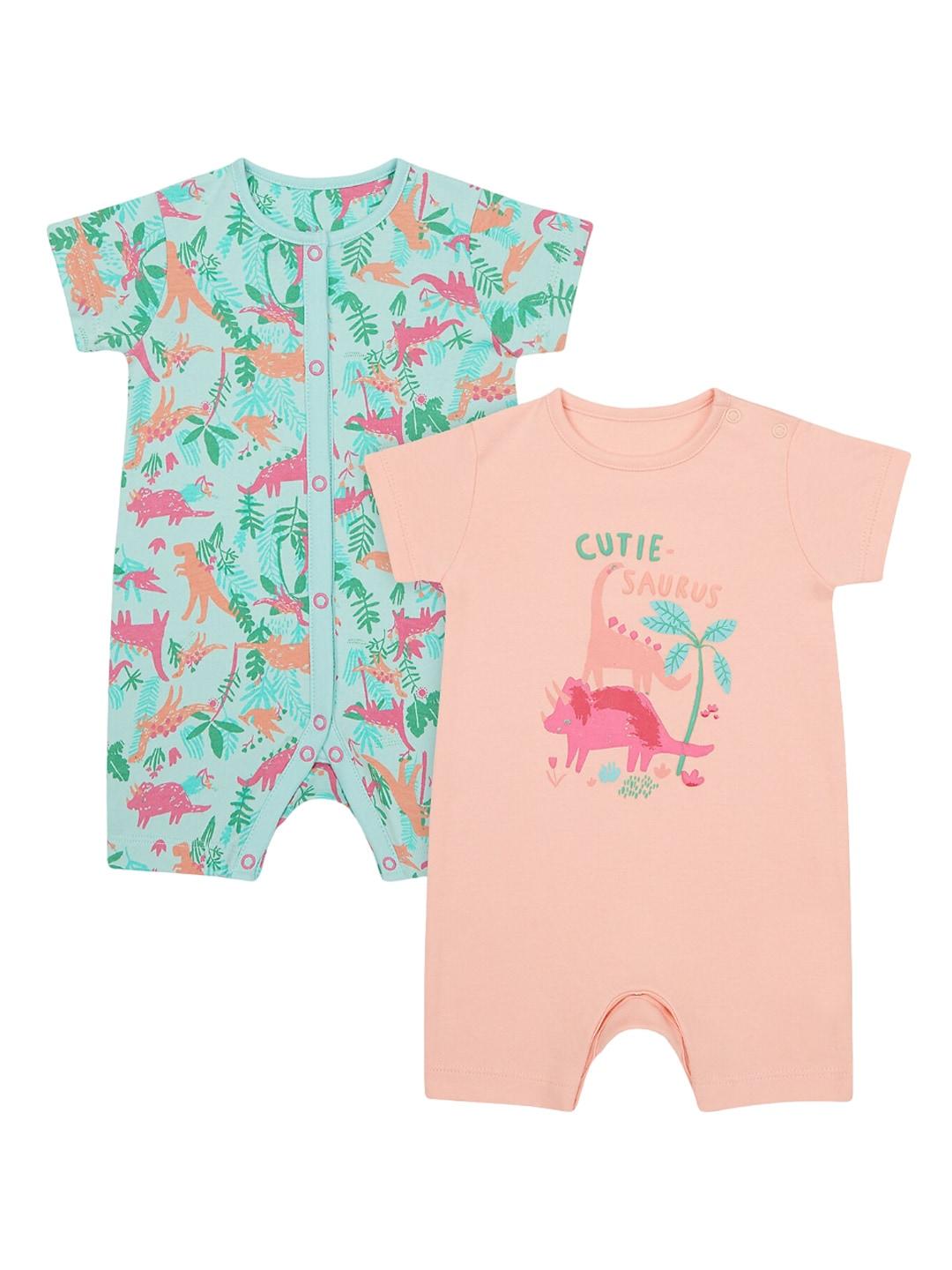 mothercare Infant Girls Pack Of 2 Dino Printed Cotton Rompers