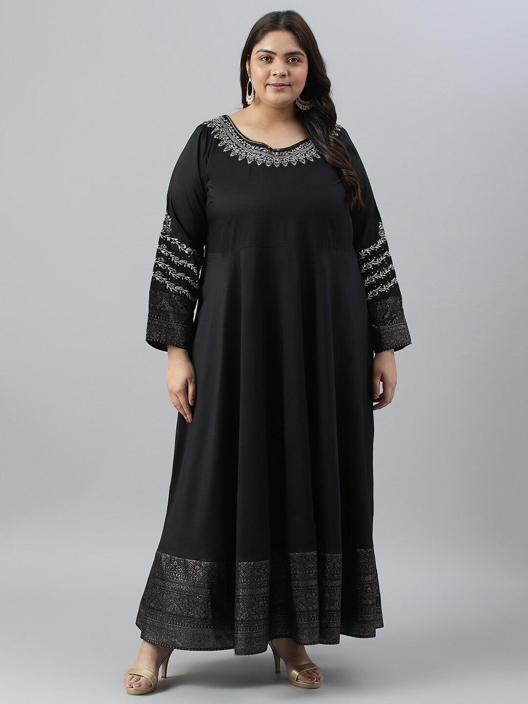 W Plus Size Floral Embroidered Ethnic Maxi Dress