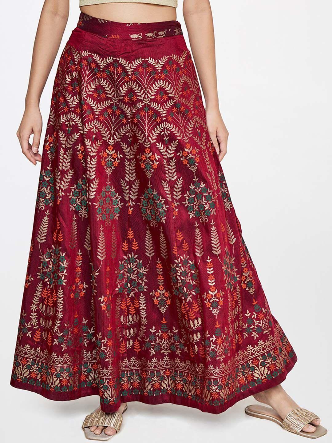 Global Desi Ethnic Print Flared Maxi Skirt