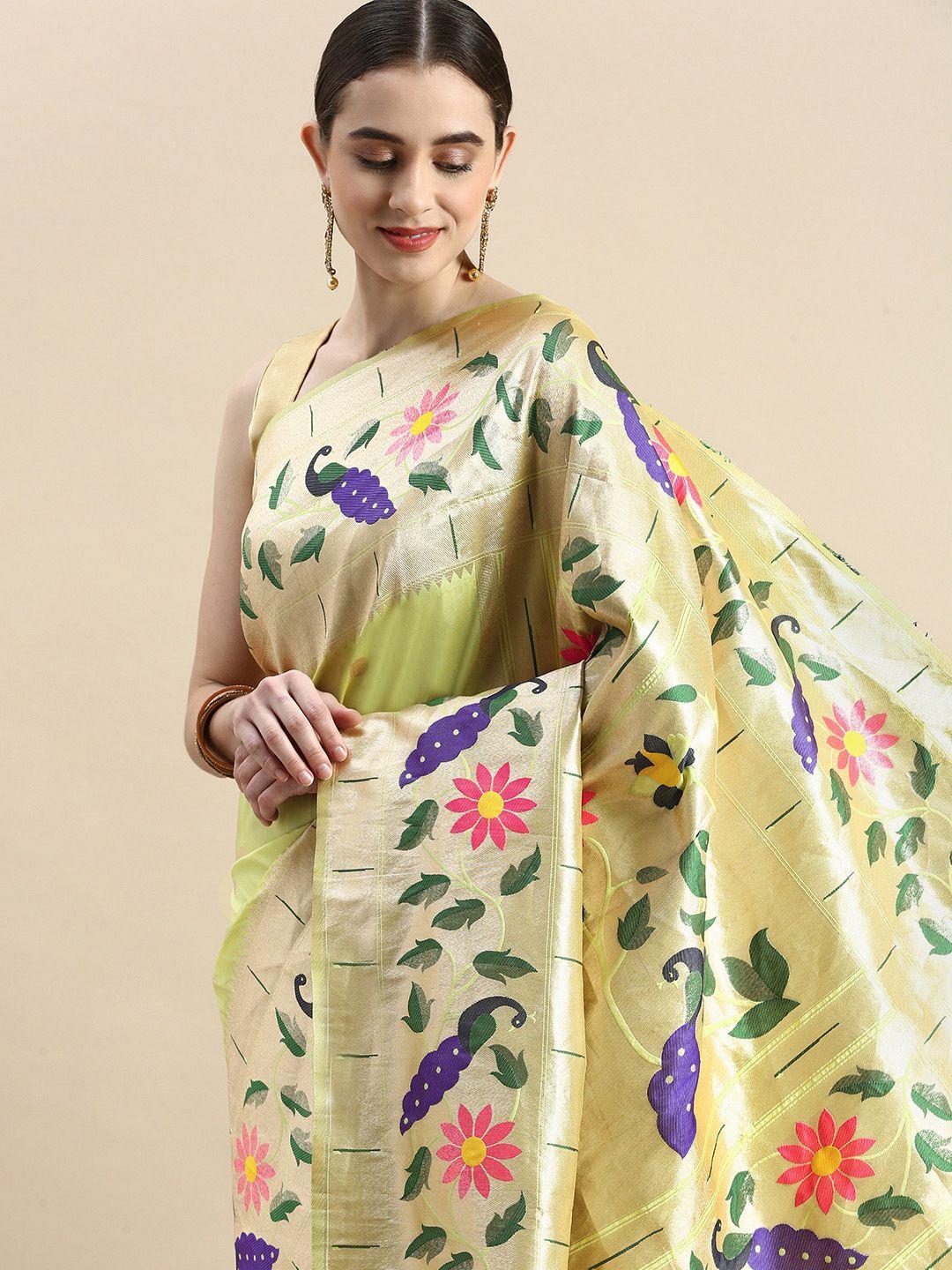 VISHNU WEAVES Woven Design Ethnic Motifs Zari Pure Silk Banarasi Saree