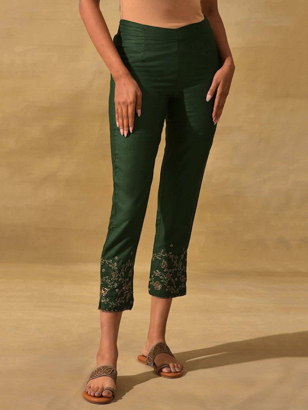W Women Embroidered Slim Fit Trousers