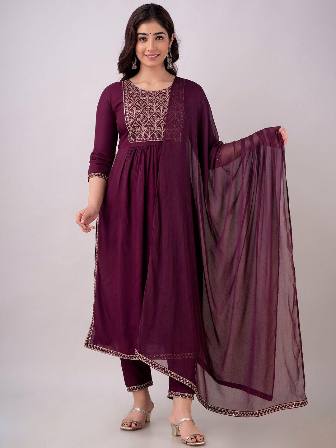 CKM Floral Embroidered Pleated Gotta Patti Kurta with Trousers & With Dupatta