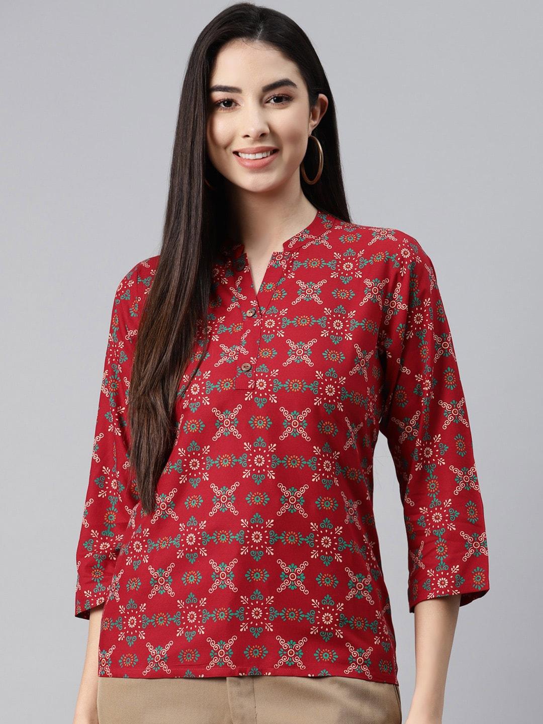 MALHAAR Printed Mandarin Collar Top