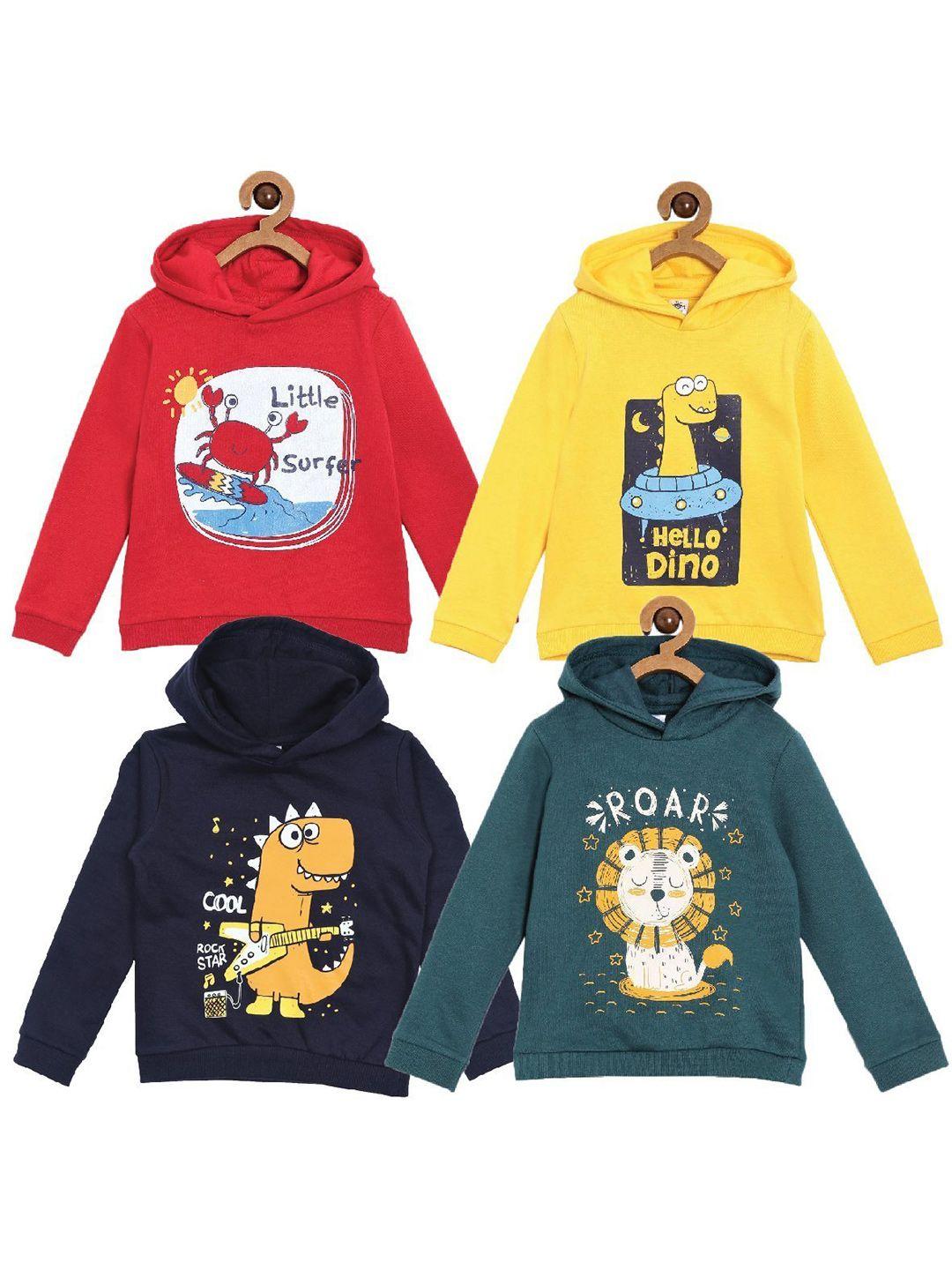 The Mom Store Boys Pack of 4 Printed Hooded Cotton Sweatshirt
