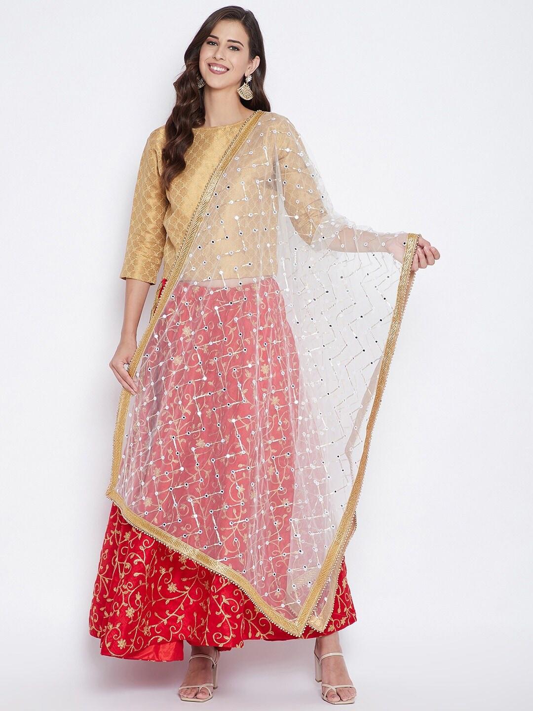 Clora Creation Geometric Embroidered Dupatta with Sequinned