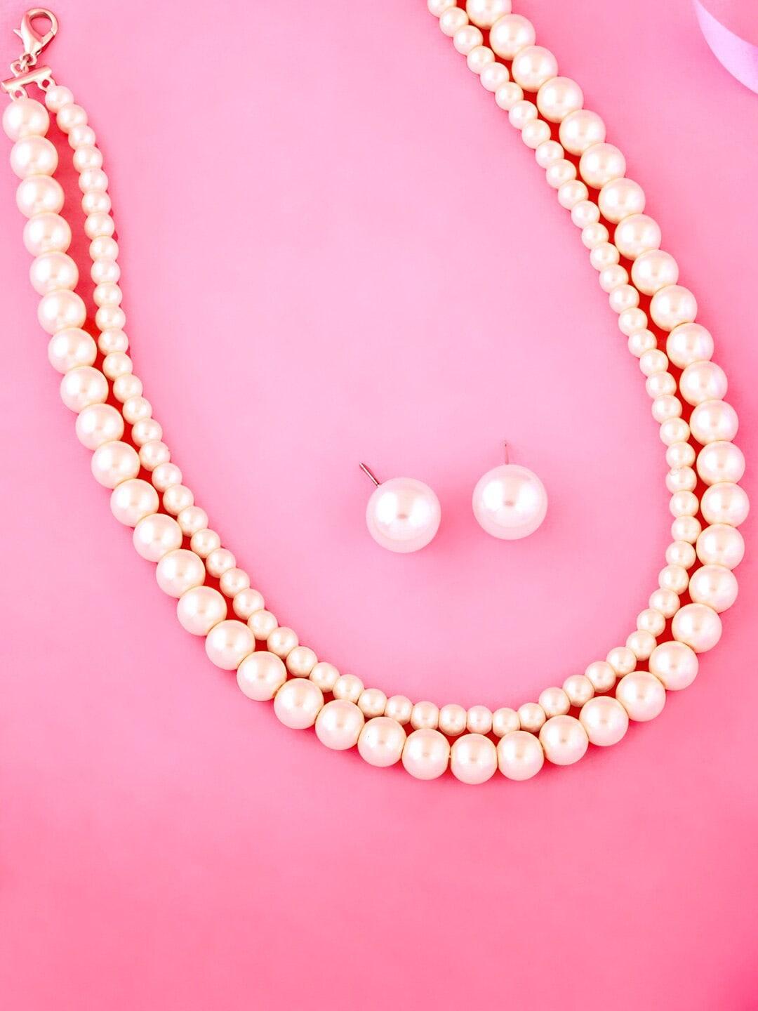 Estele Rhodium-Plated Pearl-Studded Jewellery Set