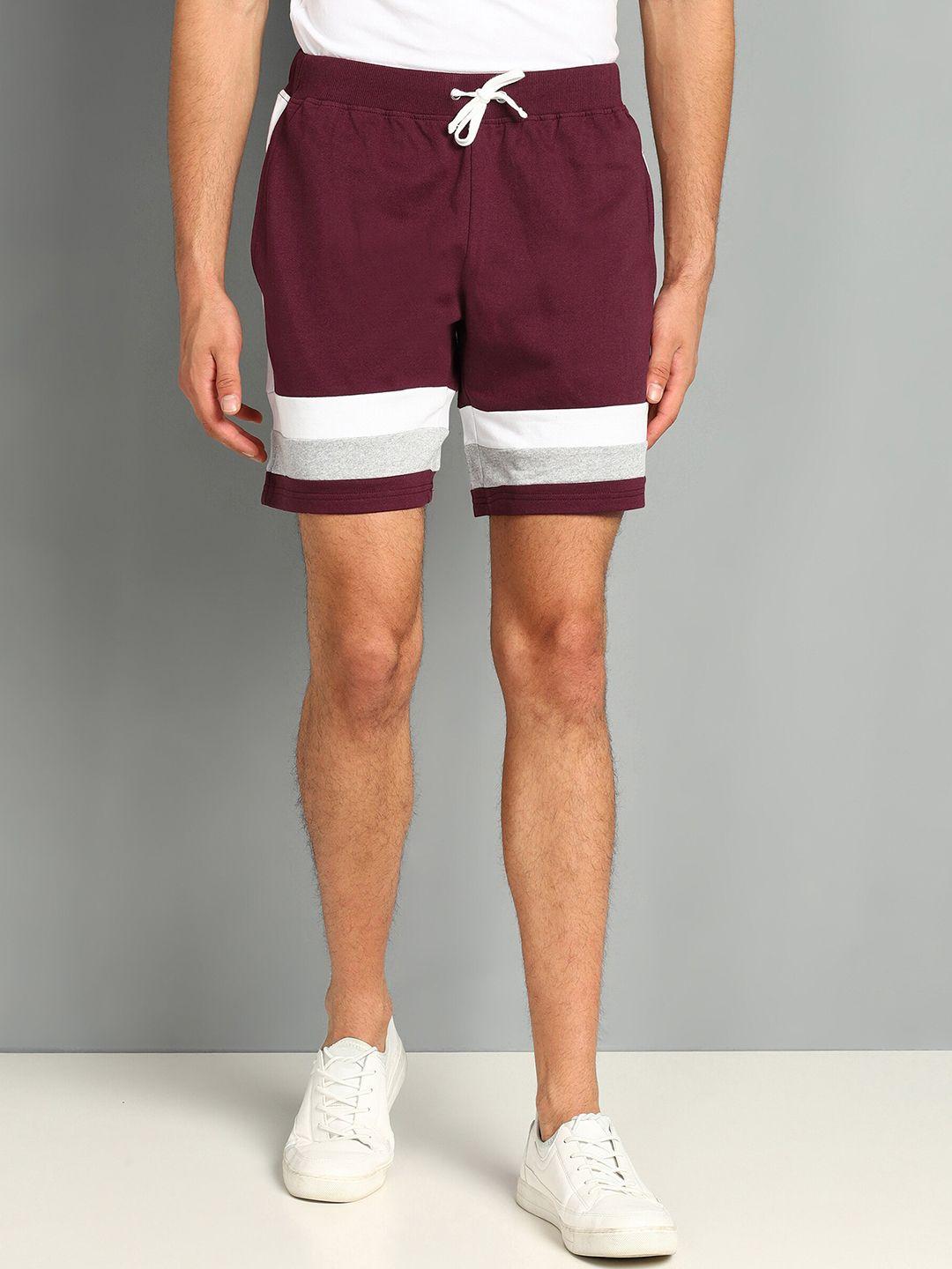 SHARKTRIBE Men Maroon Colourblocked Sports Shorts