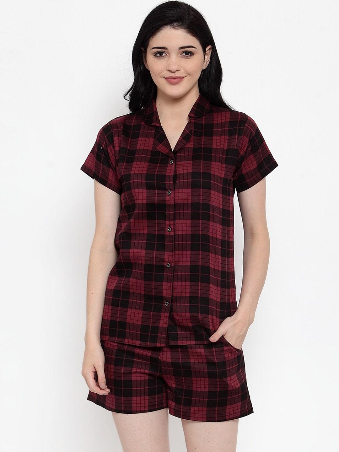 Claura Women Checked Pure Cotton Night suit