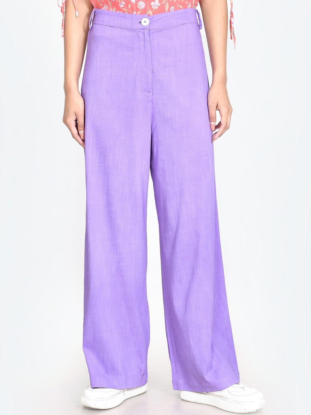 Zink London Women Purple High-Rise Trousers