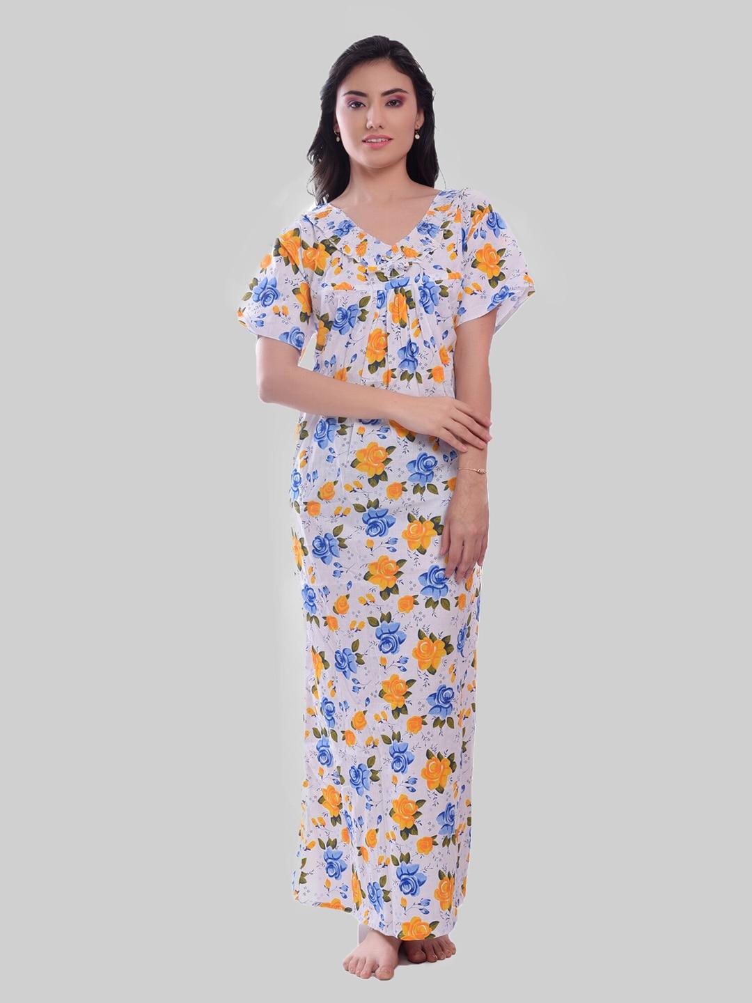 CIERGE Floral Printed Pure Cotton Maxi Nightdress