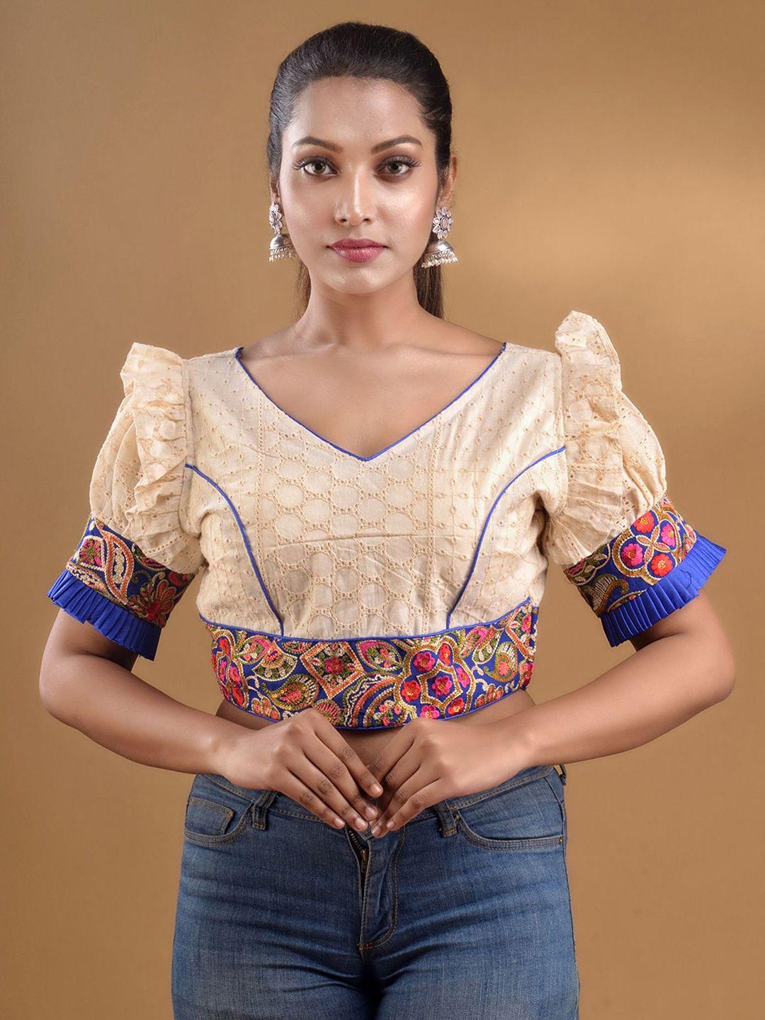charukriti-embroidered-cotton-v-neck-saree-blouse