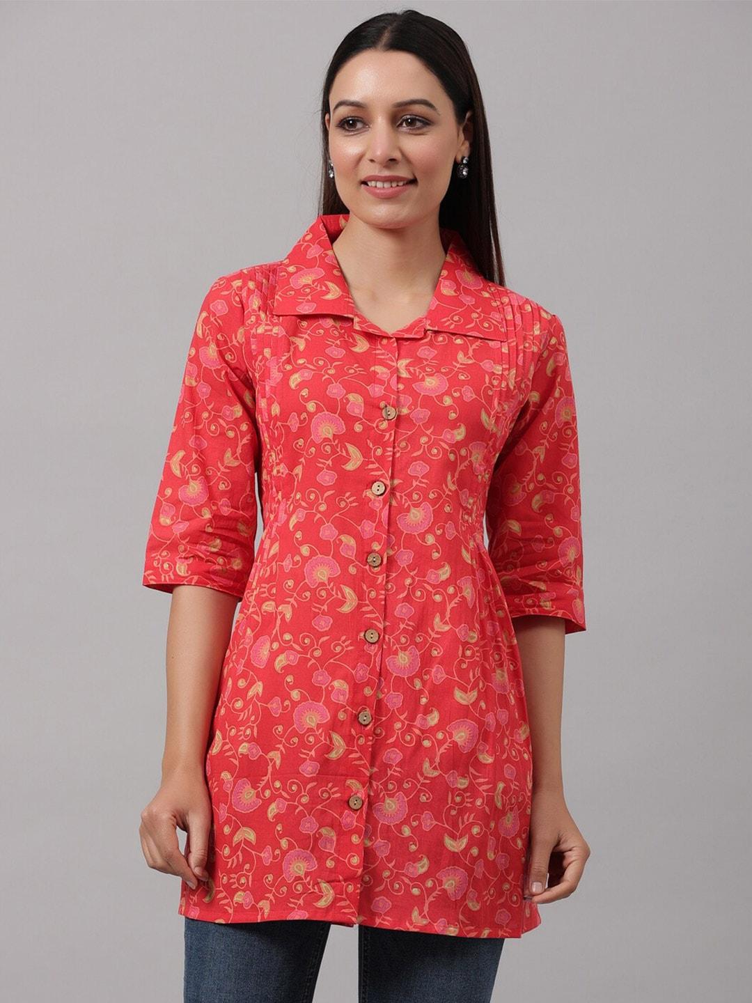 Do Dhaage Floral Print Shirt Style Longline Top