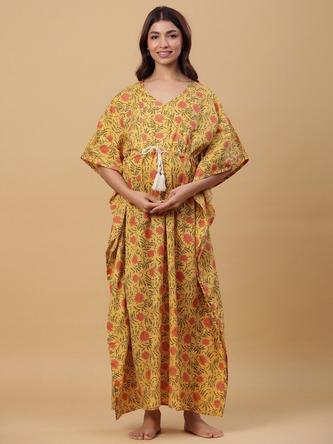 Ikk Kudi by Seerat Floral Printed Maternity Pure Cotton Maxi Kaftan Nightdress